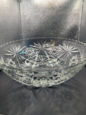 Vintage Anchor Hocking Clear Prescut Pressed Glass Large Serving 10.50" Bowl